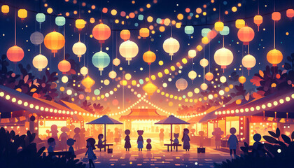 Obraz premium Warm and Vibrant Night Festival Background for Visual Novel 