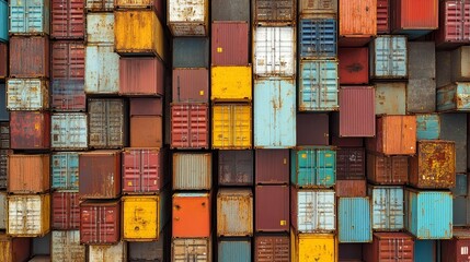 Fototapeta premium A vibrant collection of stacked shipping containers illustrating the industrial aura of modern storage areas.
