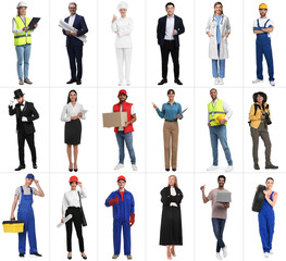 Obraz premium People of different professions on white background, collage