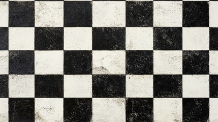 A bold checkerboard pattern with alternating black and white squares, featuring a subtle crosshatch texture.
