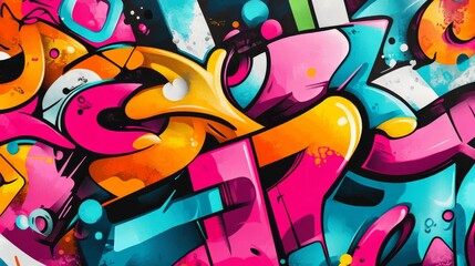Obraz premium A striking display of abstract graffiti art with bold, vivid colors, revealing dynamic patterns and vibrant urban artistic expression.