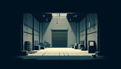 Dark, Abandoned Warehouse for Suspenseful Visual Novel with Minimalist Design

