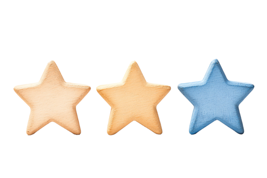 Three colorful star shapes, soft gradient, white isolated background. transparent background