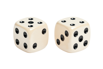 Two classic dice on a white isolated background. transparent background