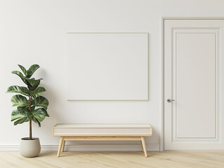 A front view of the blank horizontal poster on the wall in a white frame