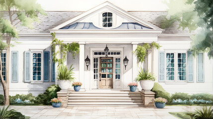 sketch a charming stone house with windows design