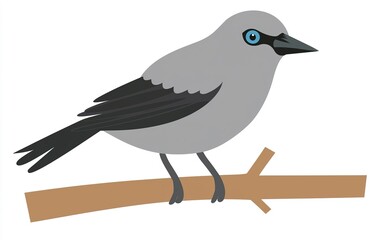 Obraz premium A charming gray bird with striking blue eyes perched on a slender branch under the soft light of a serene morning