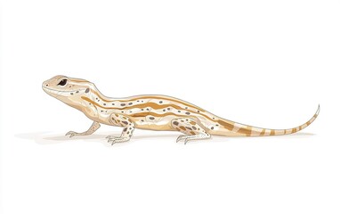 Naklejka premium A charming lizard with golden stripes exploring a sandy habitat under bright daylight in a serene natural setting
