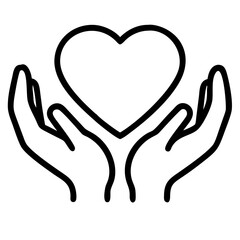 The heart in the palms of hands. Icon, logo, emblem, symbol. Kindness, charity, love, care.