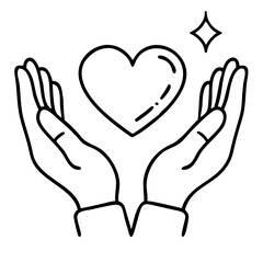 The heart in the palms of hands. Icon, logo, emblem, symbol. Kindness, charity, love, care.