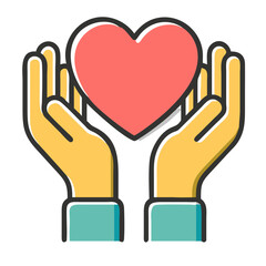 Obraz premium The heart in the palms of hands. Icon, logo, emblem, symbol. Kindness, charity, love, care.