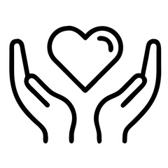 The heart in the palms of hands. Icon, logo, emblem, symbol. Kindness, charity, love, care.