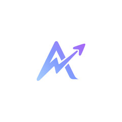 A Up arrow in flat logo design style