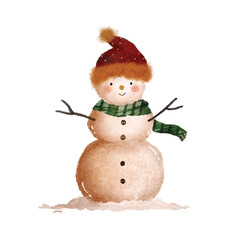 cute snowman watercolor illustration for Christmas