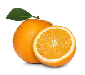 Fresh ripe oranges on white background. Citrus fruit