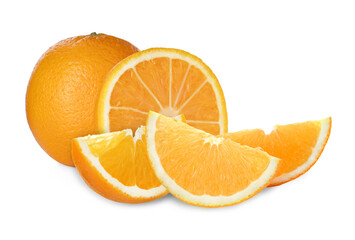 Fresh ripe oranges on white background. Citrus fruit