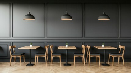 Modern interior of a stylish restaurant featuring elegant lighting and minimalist design