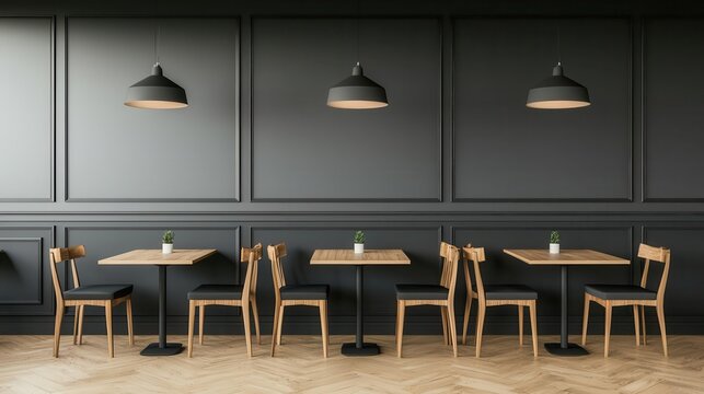 Modern interior of a stylish restaurant featuring elegant lighting and minimalist design