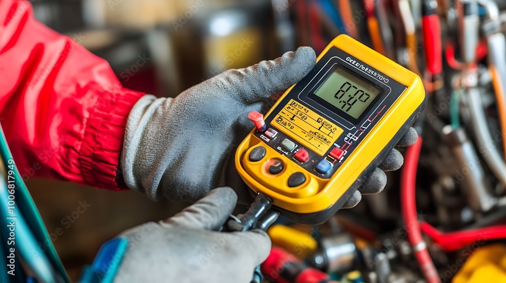 Aufkleber engineer measuring solar cell performance with multimeter