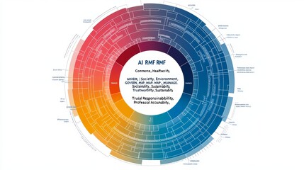 A detailed circular diagram visualizing AI Risk Management Framework across multiple industries and conceptual layers.