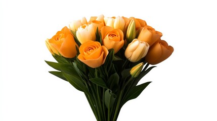Sunny Delight: A vibrant bouquet of orange and peach tulips, arranged in a captivating cluster, exudes warmth and cheer.
