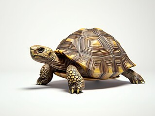 Fototapeta premium Stylized 3D Illustration of a Wise Tortoise with Patterned Shell Moving Across the Ground
