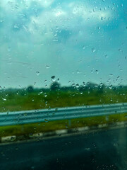 closeup view of water drops on car window
