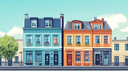 Fototapeta premium Flat design of buildings on the street