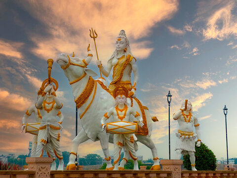 white marble statue of shiva god statue ride on cow photograph