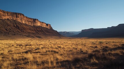 Desert valley under clear blue sky