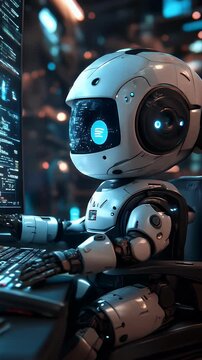 Small AI robot with laptop
