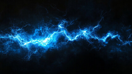 Fototapeta premium Lightning a blue electric flash isolated on a black background