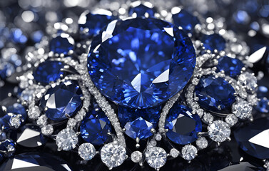 Sapphire Shimmer Abstract Background with Smoky Elegance, A blue diamond is surrounded by blue and white diamonds