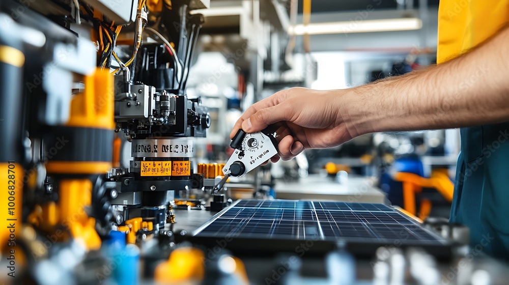 Poster Engineer Measuring Voltage of Solar Cell Using Device in Lab