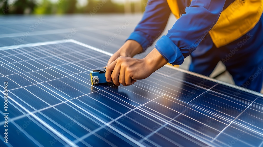 Poster Engineer Measuring Voltage of Solar Cell Using Device in Lab