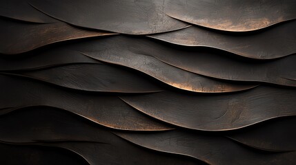 Obraz premium Abstract dark wave pattern on metallic surface with a moody texture. Ideal for backgrounds and artistic concepts in design.