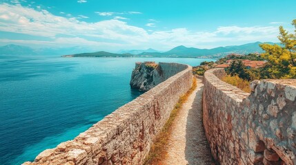 A waist high wall with a view of the Mediterranean sea