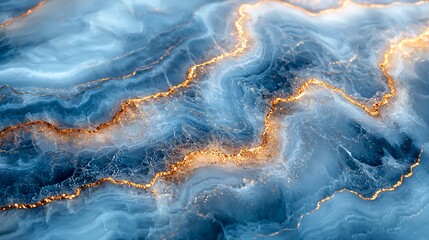 Fototapeta premium A calm pastel blue marble surface with subtle gold veins flowing smoothly across the surface, creating a serene vibe
