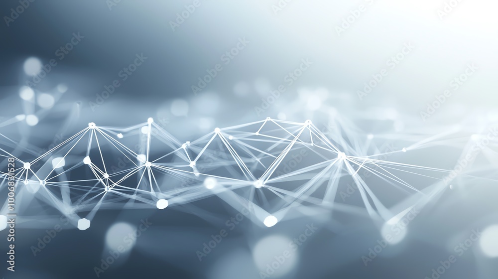 Poster abstract network of glowing interconnected nodes forming a digital mesh, symbolizing data communicat