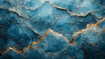 Fototapeta premium A smooth pastel blue marble background with fine gold veins weaving through, creating a serene and refined atmosphere