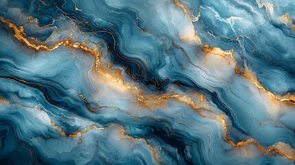 A minimalist pastel blue marble texture with intricate gold veins running gently, radiating calmness and elegance