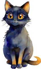 Fototapeta premium Watercolor halloween black cat illustration on transparent background