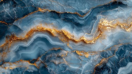Fototapeta premium A soft pastel blue marble surface adorned with delicate golden veins, offering a peaceful and luxurious design