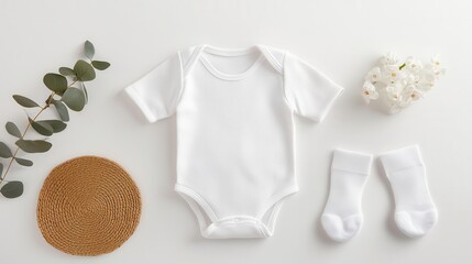 Organic cotton baby onesie paired with a matching bib and baby socks, Newborn baby outfit, comfort and practicality
