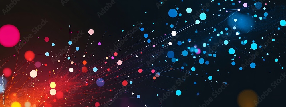 Poster Abstract background with colorful glowing dots connected by thin lines on dark background.