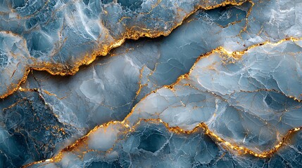 Fototapeta premium A minimalist pastel blue marble surface with thin gold veins running gently, evoking serenity and elegance