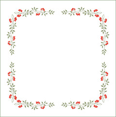 Green vegetal floral frame with berries, autumn frame, decorative corners for greeting cards, banners, business cards, invitations, menus. Isolated vector illustration.	
