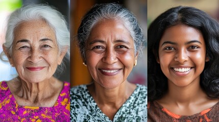 collage of three generations of women of different ethnicities smiling together