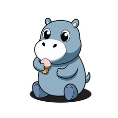 Naklejka premium cute-baby-hippo and ice cream