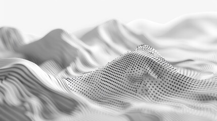 Monochromatic abstract digital landscape with flowing lines and data points symbolizing the intersection of science, education, and business technology